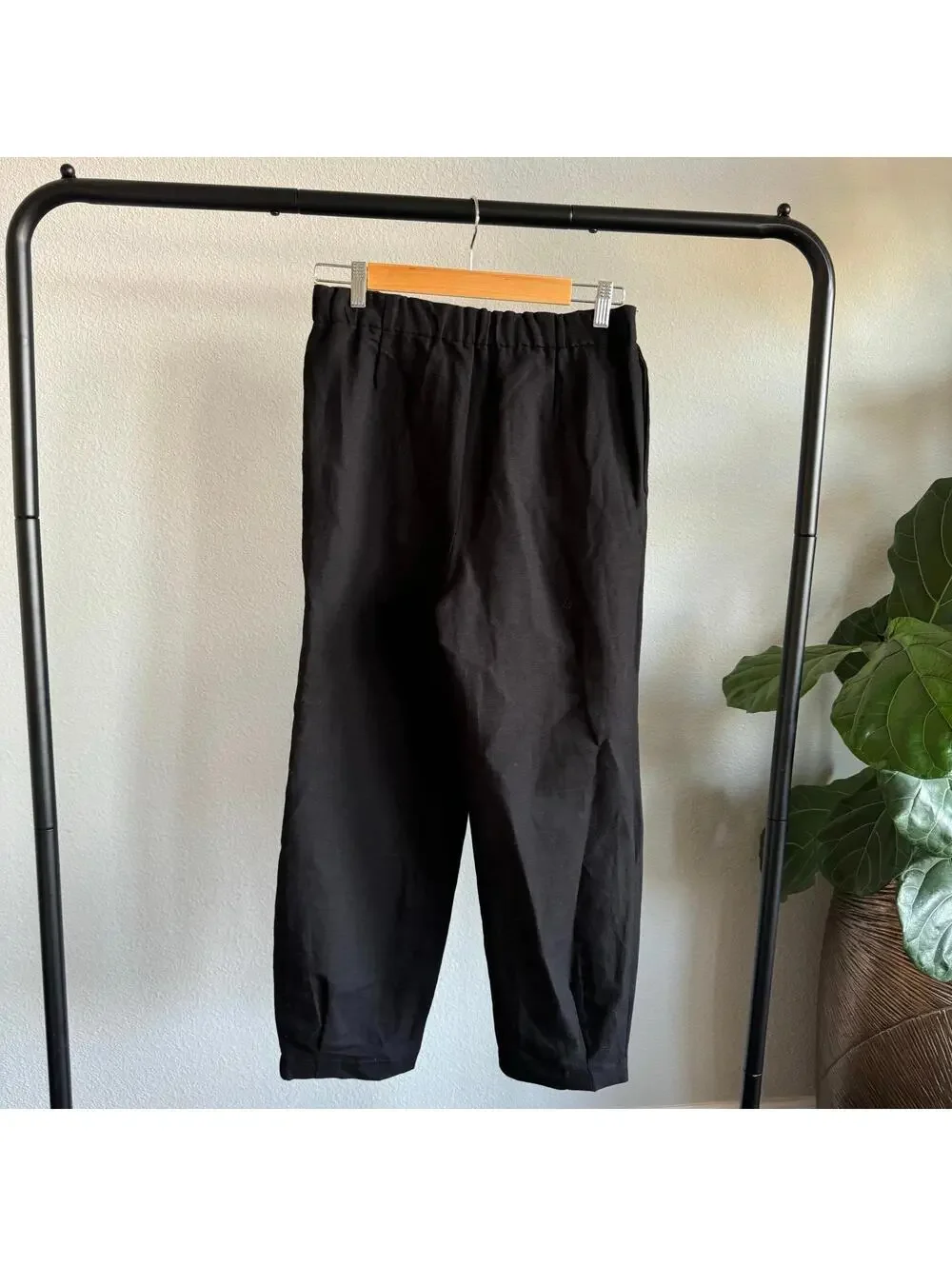 Zara NWT Black Linen Blend Carrot Fit High Waist Trousers Pants XS